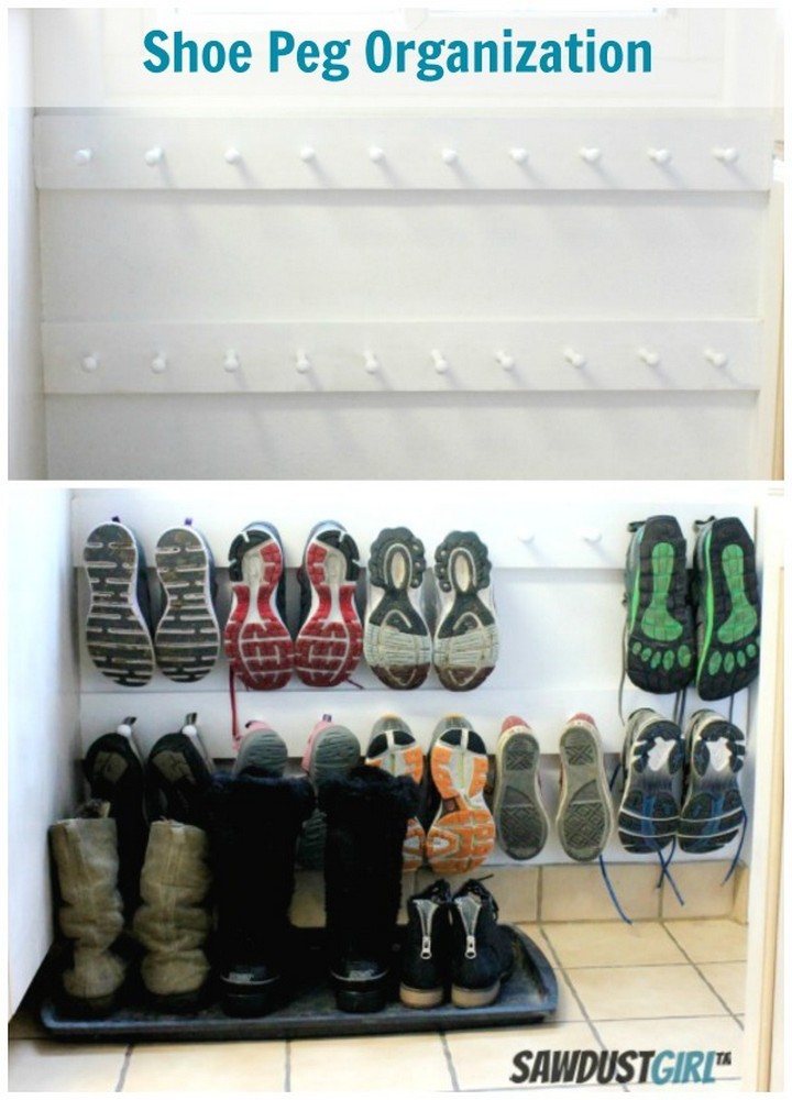 46 Useful Storage Ideas - Keep shoes and sandals organized with shoe pegs.