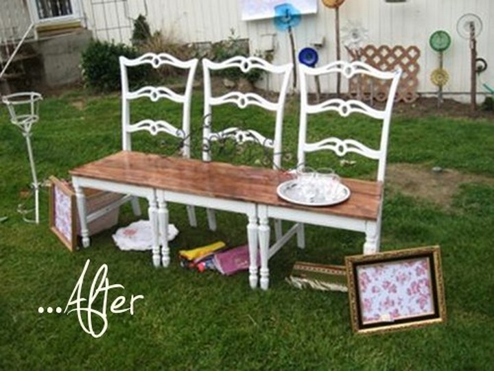 After: A beautiful garden bench with an antique walnut finish.