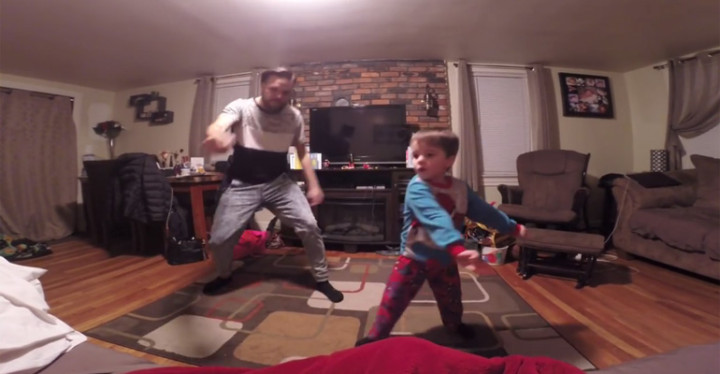 Cute Little Einsteins Dance Off Between A Dad and His Son.