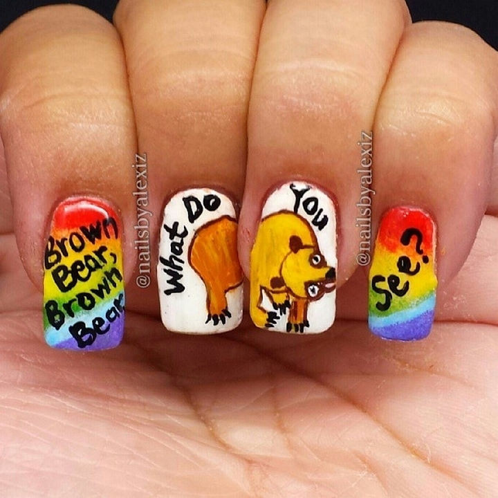 13 Book-Inspired Nail Art Designs - Brown Bear, Brown Bear, What Do You See? by Bill Martin, Jr.