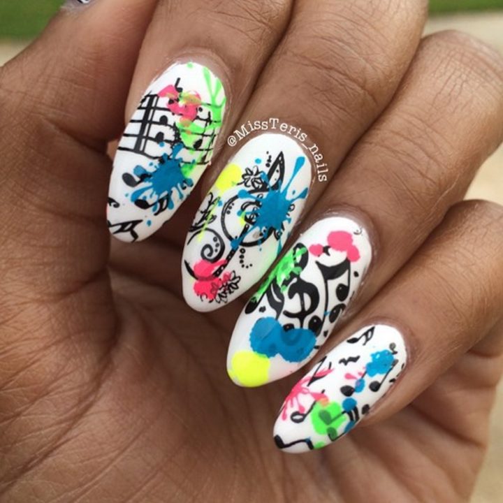 18 Music Nails - Keeping it casual with paint-splattered music.