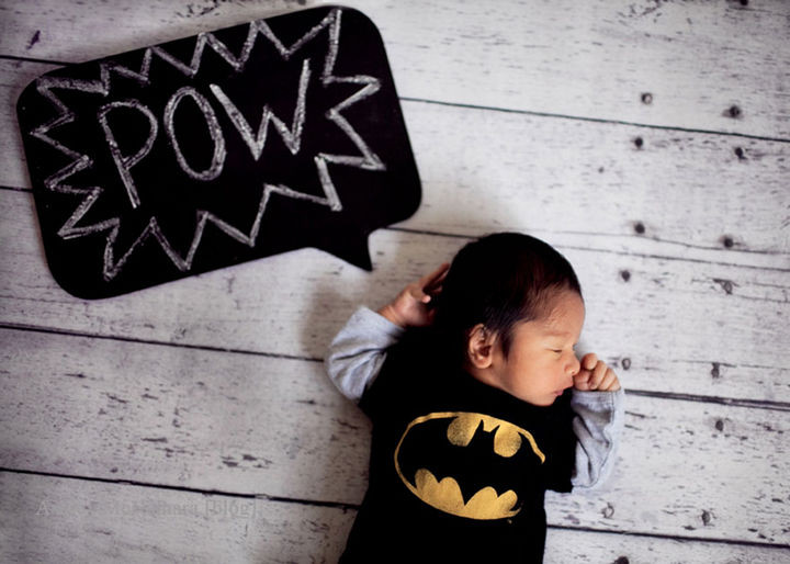 37 Newborns Wearing Geek Baby Clothes - Baby Batman...POW!