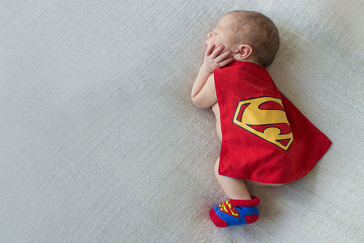 37 Newborns Wearing Geek Baby Clothes - Baby Superman.