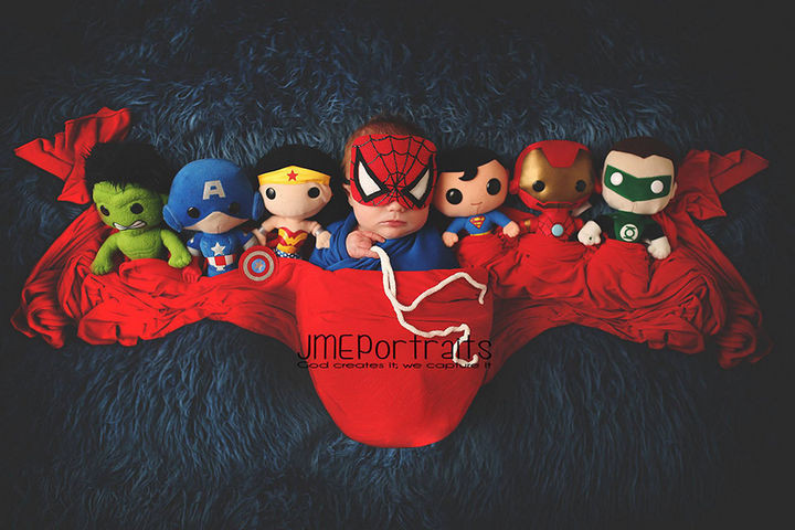 37 Newborns Wearing Geek Baby Clothes - Baby Spider-Man joins the Justice League!