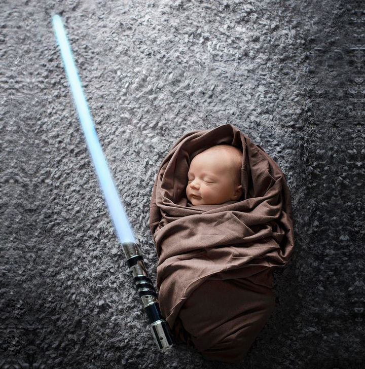 37 Newborns Wearing Geek Baby Clothes - A baby Jedi.