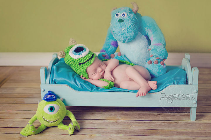 37 Newborns Wearing Geek Baby Clothes - Baby Mike Wazowski from Monsters Inc.