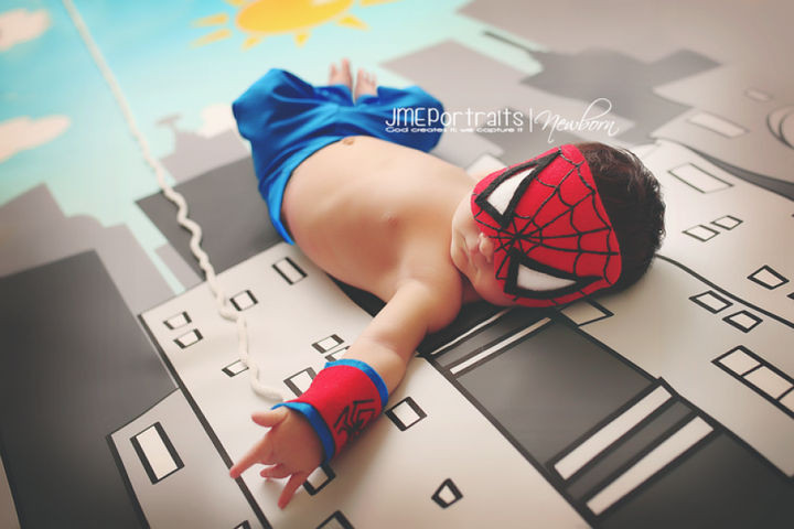 37 Newborns Wearing Geek Baby Clothes - Baby Spider-Man is one adorable tiny web-slinger.