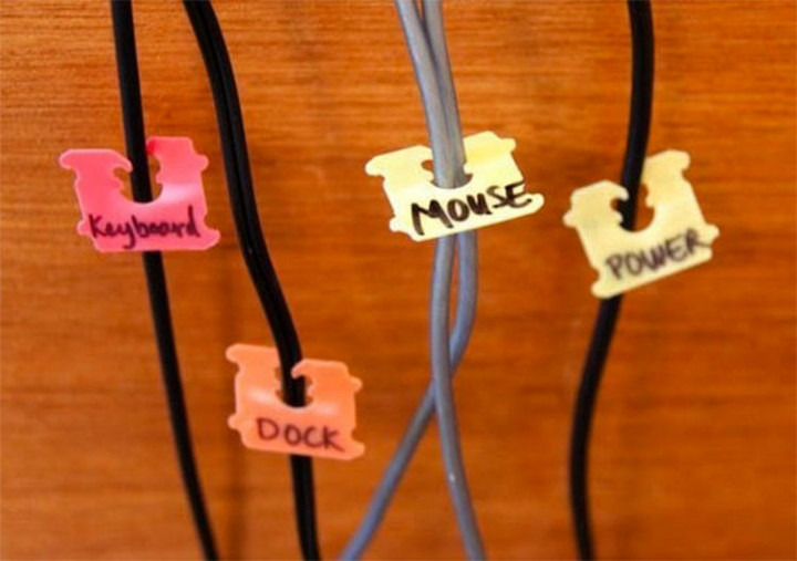 47 Amazing Life Hacks - Bread tags - Label cords easily with bread tags and you can even color code them!