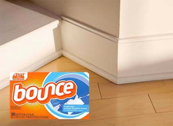 47 Amazing Life Hacks - Dryer Sheets - They help repel dust so use them to wipe your baseboards or even your floors!