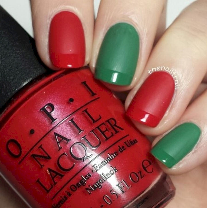 18 Gorgeous French Manicures With a Twist - Get festive with this red and green French manicure.
