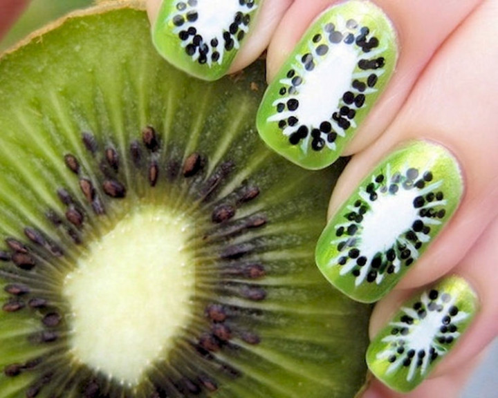 18 Green Manicures - Fun kiwi nail art design.