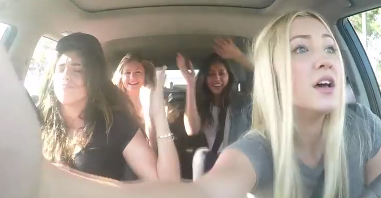 4 Girls Place a Camera Phone on the Dash of Their Car. Then the Driver Glances at It…NO!!!