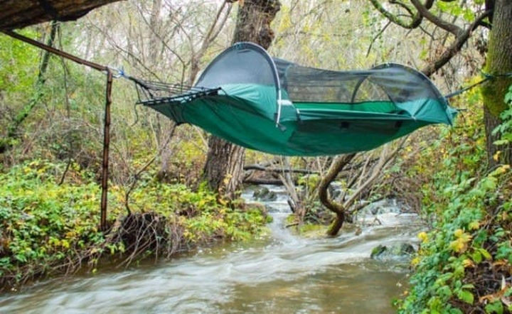 It is weather resistant and also comes with a rain fly for rainy nights. Fine netting also keeps insects out for a peaceful night's sleep.