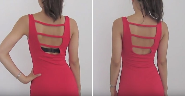 She Cut Her Old Bra With Scissors and Now It Looks Great With a Backless Dress!