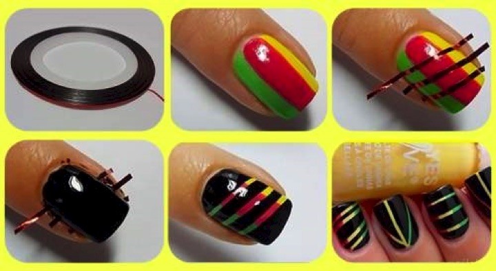 13 Easy Nail Designs - Colorful rays of light using striping tape.