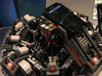 19 Cool Gadgets - A robot that continually scans a Rubik's Cube and solves it in record time.