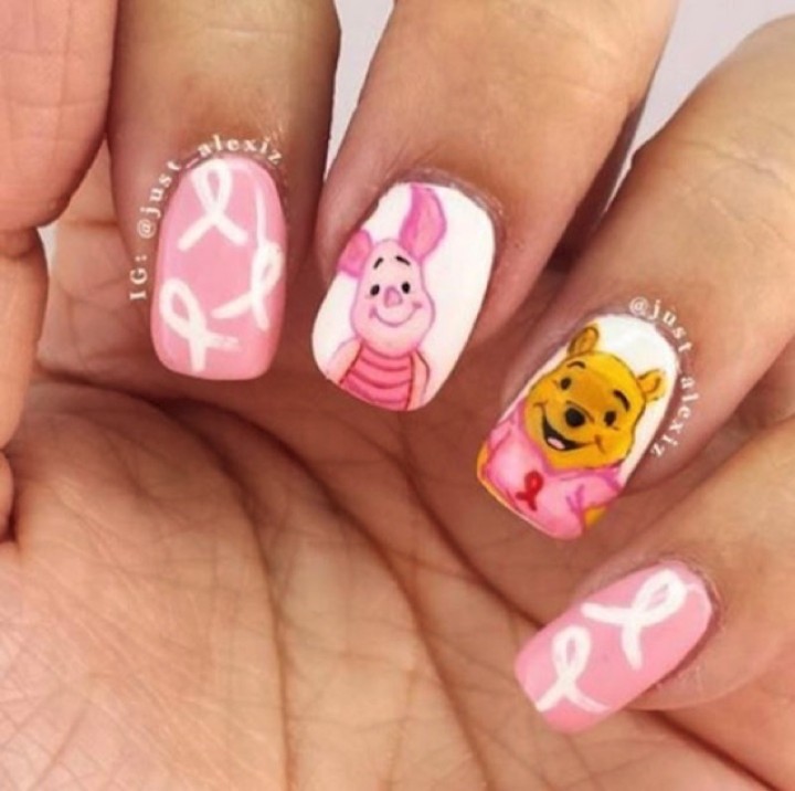 19 Breast Cancer Nails - Think pink with the lovable pooh bear and piglet.