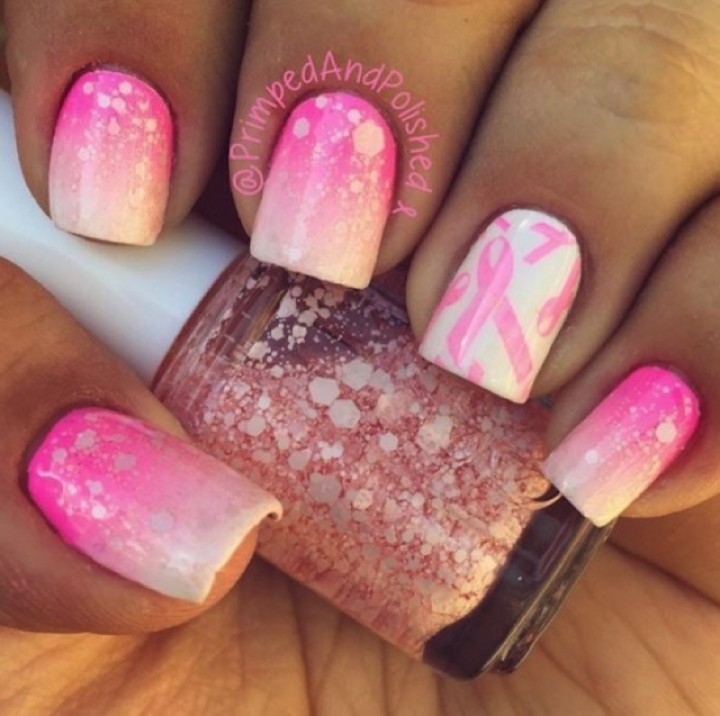 19 Breast Cancer Nails - Beautiful gradient nails.