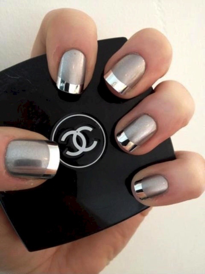 20 Metallic Nails - Another great tip on the French manicure with silver metallic polish.