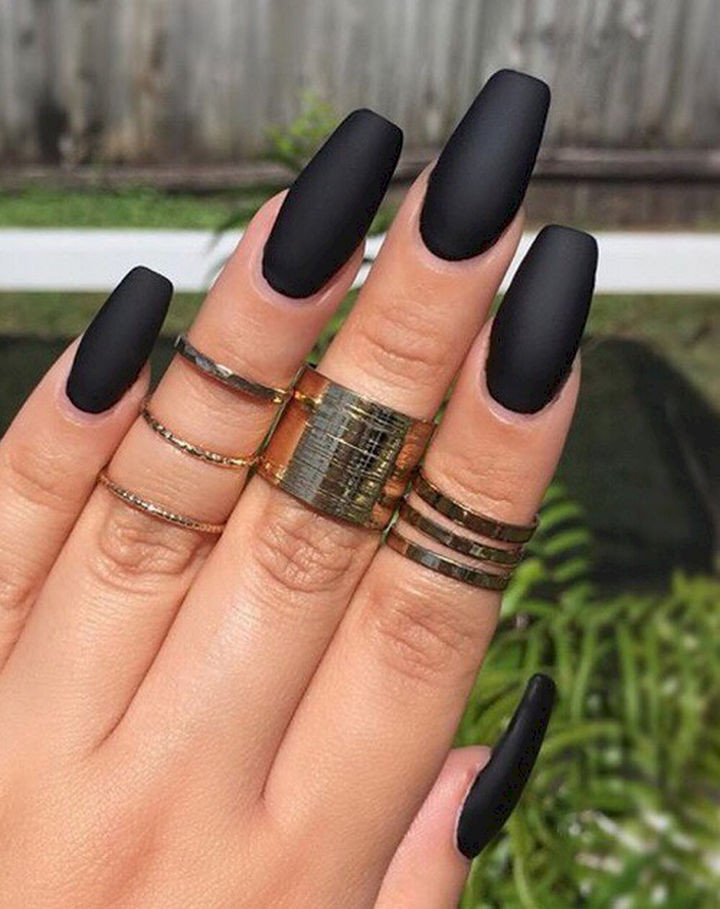 22 Black Nails That Look Edgy and Chic - Simple yet elegant solid black with a matte finish.