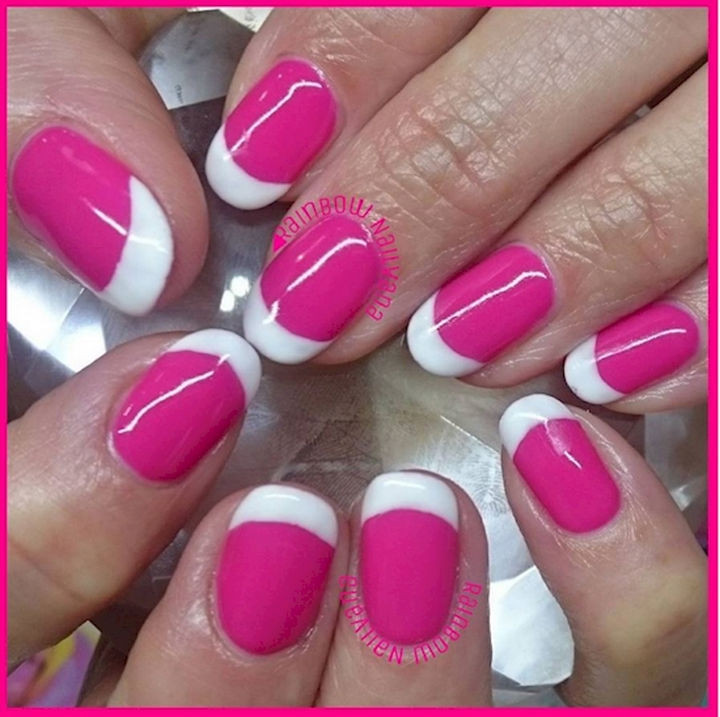 17 French Nails With a Twist - Colorful pink and white.
