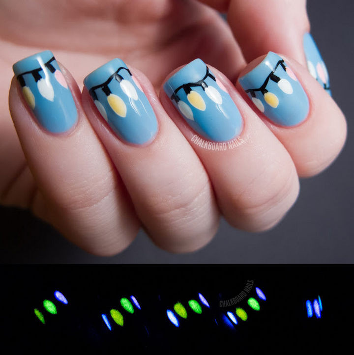 Super cool and functional Christmas light nails that glow in the dark!
