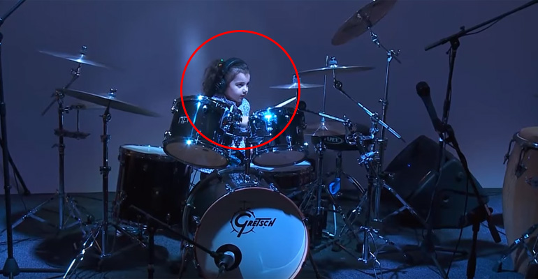 This 5-Year-Old Girl Sits at a Drum Set but Watch What She Does When a Van Halen Song Starts Playing