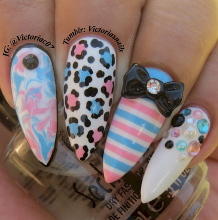 17 Cotton Candy Nails - Cotton candy nails with adorable 3D accents.