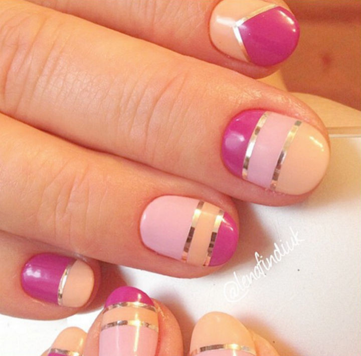 17 Rose Pink Nails - Modern striped pink nails.