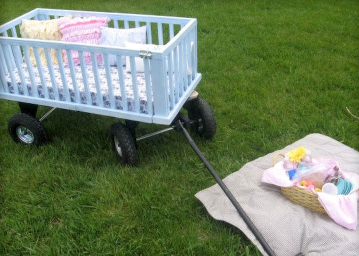 19 Ways to Repurpose Baby Cribs - Create a "Pull-a-Picnic" wagon.