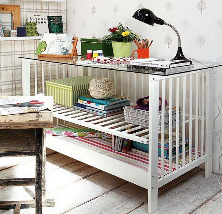 19 Ways to Repurpose Baby Cribs - Create a stylish home office desk.