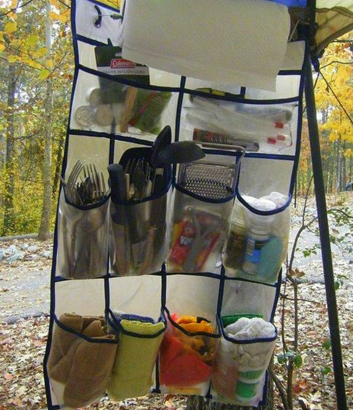 21 Clever Shoe Organizer Ideas - Organize your camping supplies.