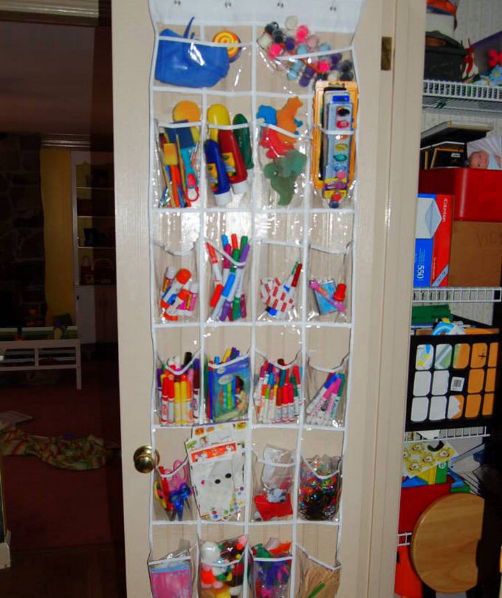 21 Clever Shoe Organizer Ideas - Organize kids craft supplies.