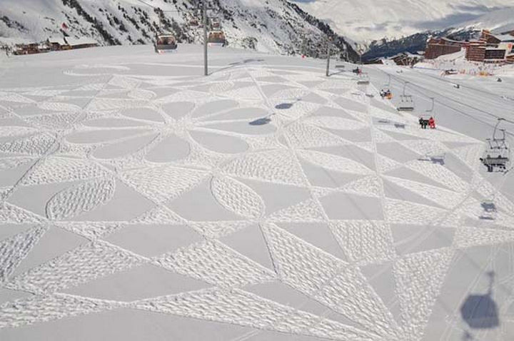 Members of the ski resort get to enjoy his remarkable art while riding the gondola lift.
