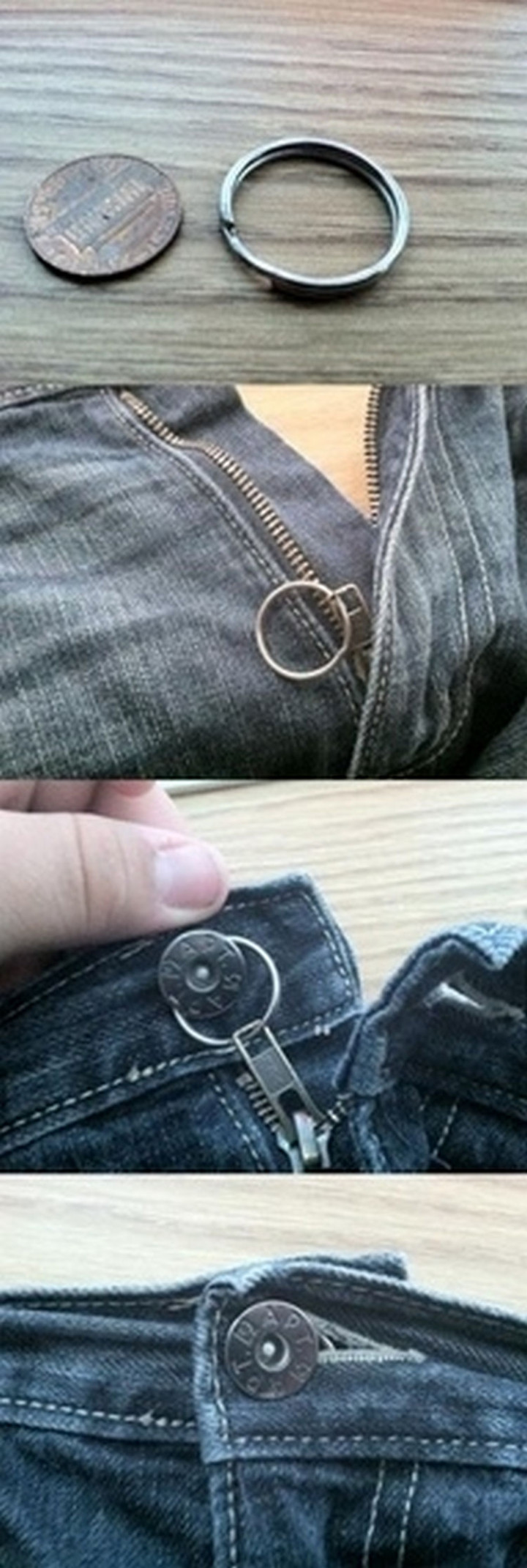 17 Life Hacks to Help Simplify Your Life - Broken or loose zippers are easy to fix by looping a key ring around your pant button.