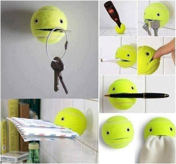 17 Life Hacks to Help Simplify Your Life - Secure a suction cup to a tennis ball and make a cute holder for nearly anything.