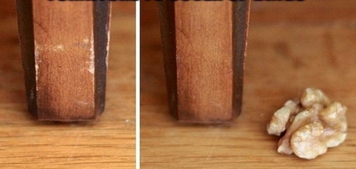 17 Life Hacks to Help Simplify Your Life - Remove small scratches from wooden doors or furniture by rubbing it with a walnut.