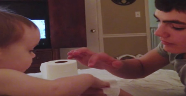 Baby Is Amazed by His Brother's Magic Trick.