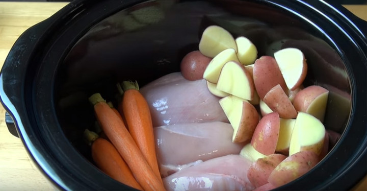 Crock-Pot Chicken Dinner Recipe with Vegetables from One Pot Chef.