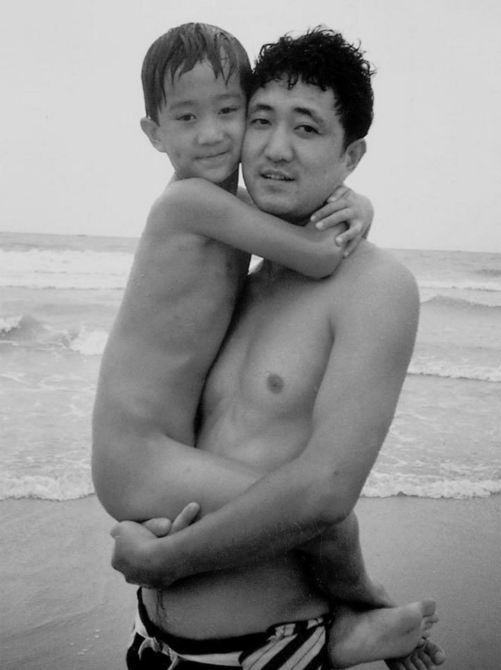 Father takes photo with his son every year. This one was taken in 1992