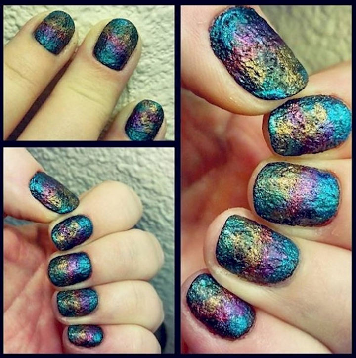 18 3D Nails - Add some color to this oil slick textured nail art design.