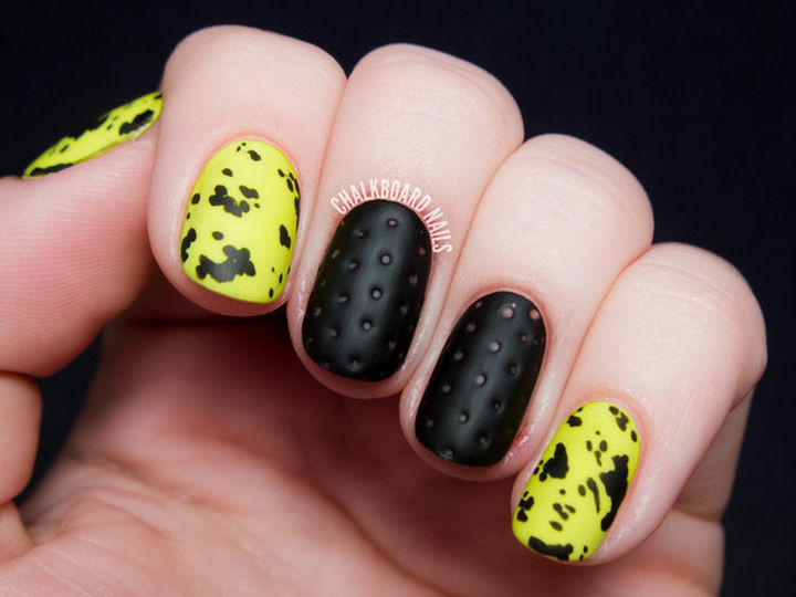 18 3D Nails - Edgy perforated leather 3d nails with neon faux splatter.