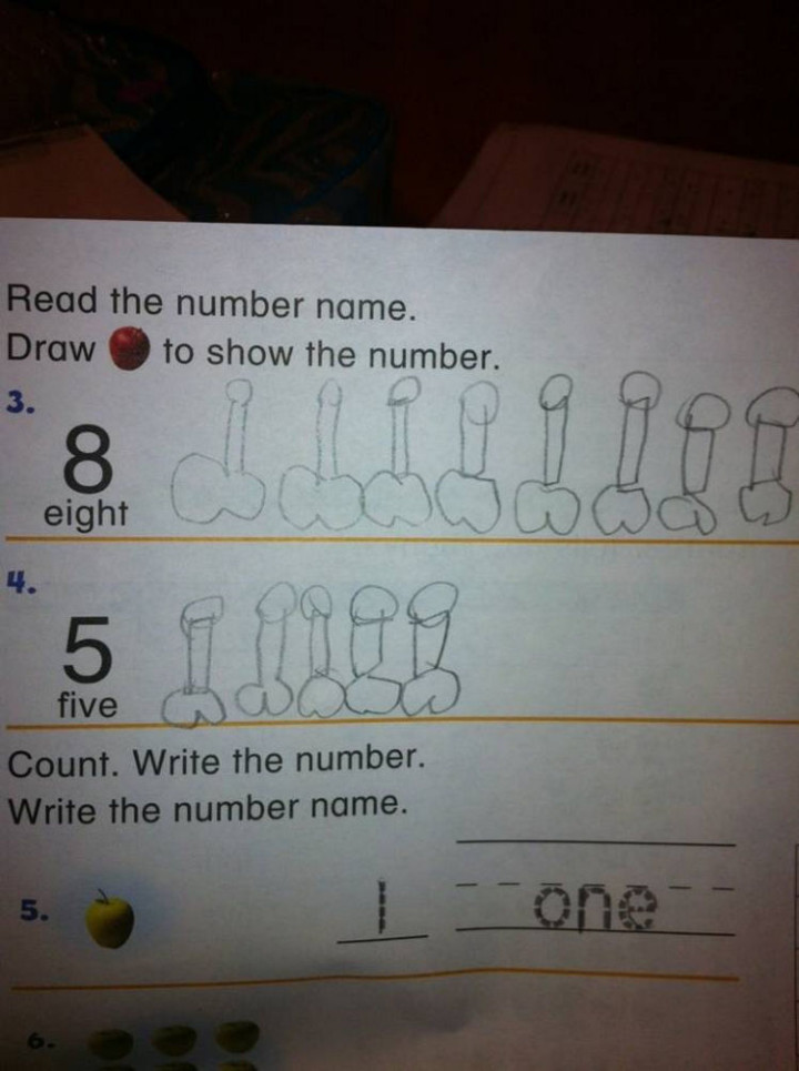 35 Funny Drawings from Kids - He likes to draw long stems on his apples.