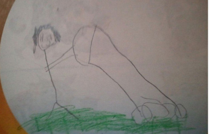 35 Funny Drawings from Kids - This kid likes to push the lawnmower.