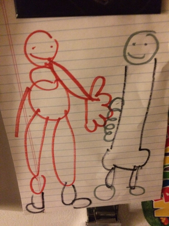 35 Funny Drawings from Kids - His daddy is shaking hands with Santa Claus!