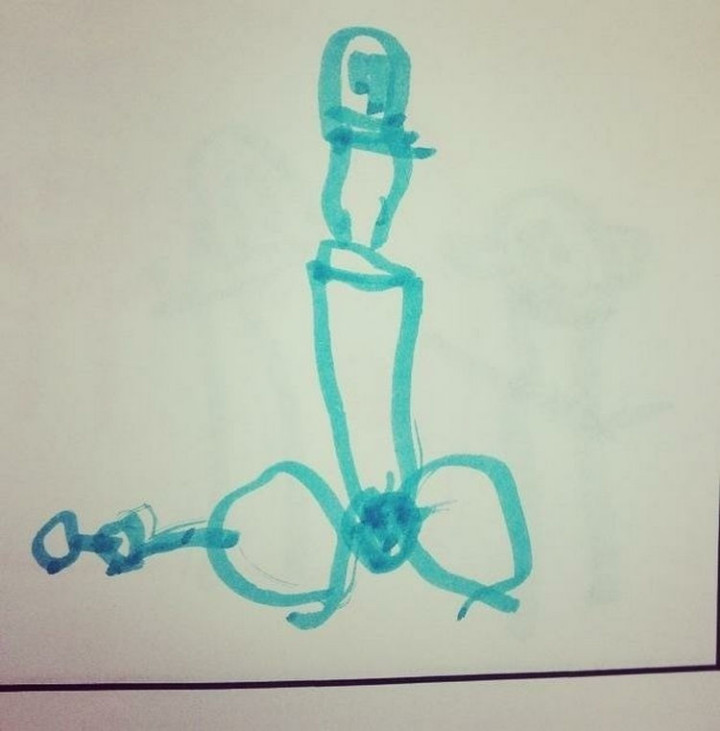 35 Funny Drawings from Kids - His father is riding a bicycle.