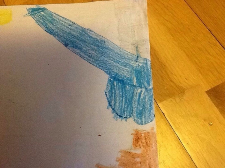 35 Funny Drawings from Kids - A blue waterfall.