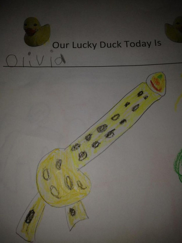 35 Funny Drawings from Kids - That duck has a long neck.