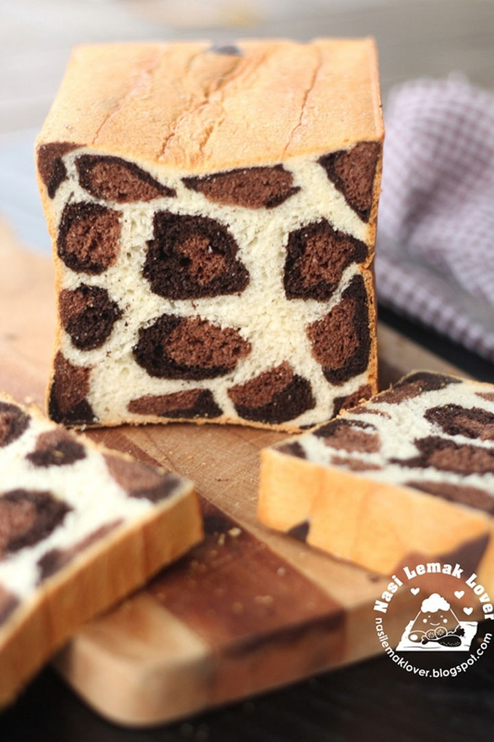 The dark brown patches are created by mixing cocoa into some of the dough.