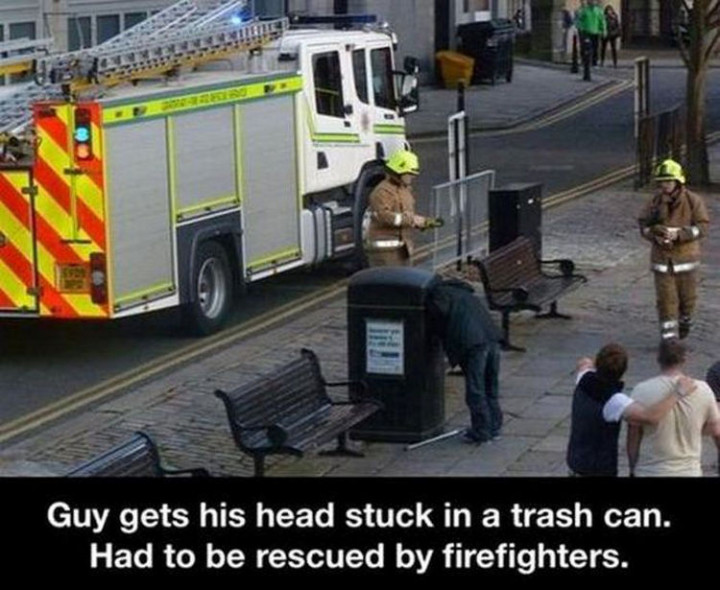 19 People Having a Bad Day - Getting your head stuck when nosing through the trash.